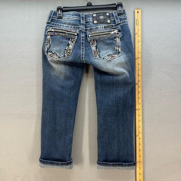 Miss Me Jeans Women's 25 (0) Dark Blue Signature Cuffed Capri Zipper Moto - Picture 10 of 14